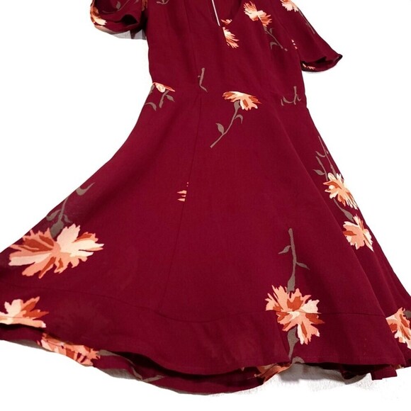 REFORMATION Gabriella Short Sleeve V-Neck Mini Dress Auburn Red Floral Print 0 - Picture 4 of 9